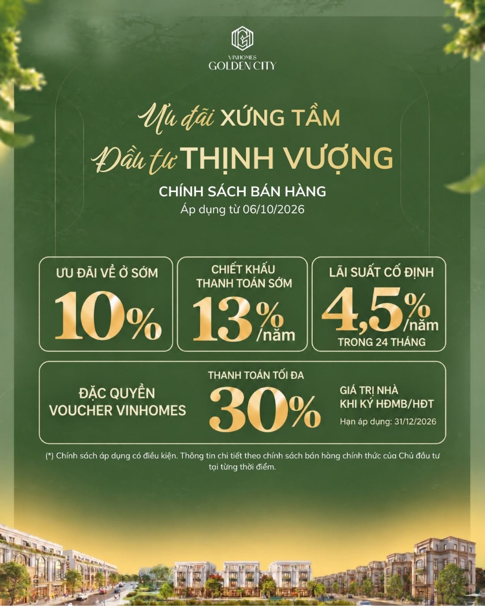 Cập nhật mới nhất chính sách bán hàng Vinhomes Golden City T10/2026